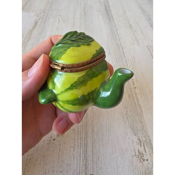 Limoges watermelon teapot trinket box flower - Picture 6 of 9